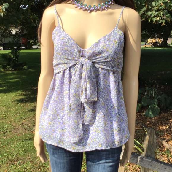 VIOLET FLORAL SPAGHETTI STRAP FRONT CHEST TIE CAMISOLE - Picture 8 of 8